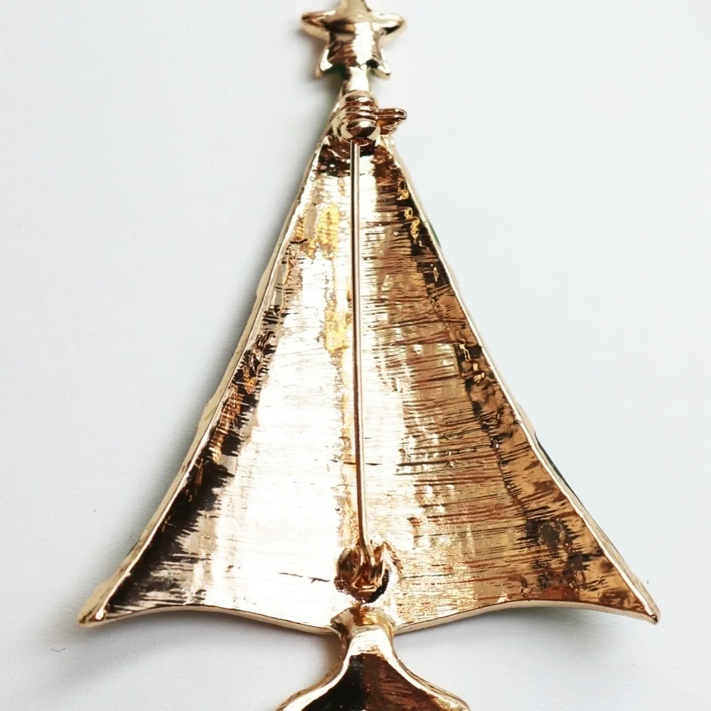 Rhinestone and Enamel Holiday Tree Brooch